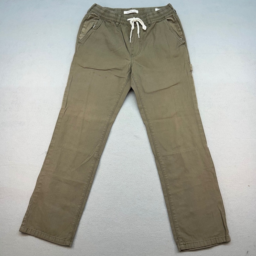 PacSun Mens Straight Leg Carpenter Pants Olive Green Canvas Drawstring Size S